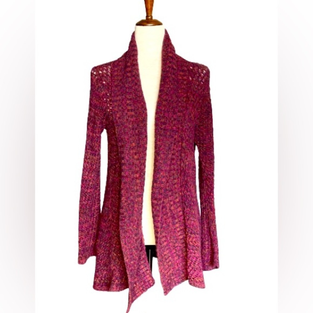 Coldwater Creek Burgundy/Berry Red/Purple Open Shawl Wool Blend Cardigan Sweater